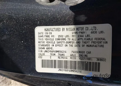 2009 Infiniti G37X из США, поврежденный, VIN JNKCV64F49M654214